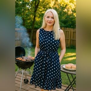 K Jordan size 16 W blue and White polkadot dress